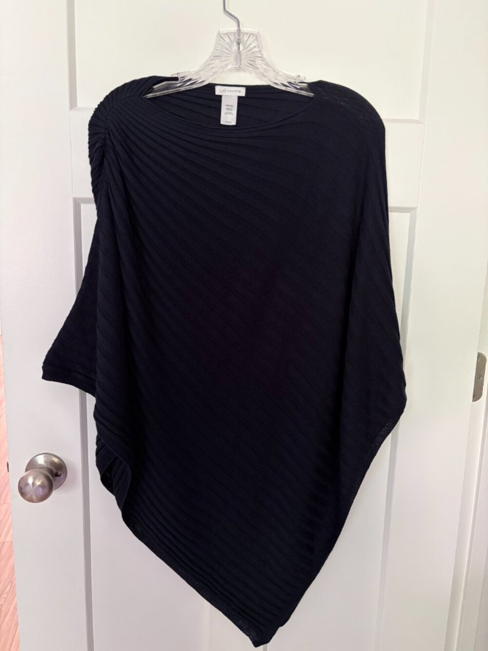 J. Jill Silk Cotton Rib Knit Poncho Sweater One Size Navy Asymmetrical Cape Top